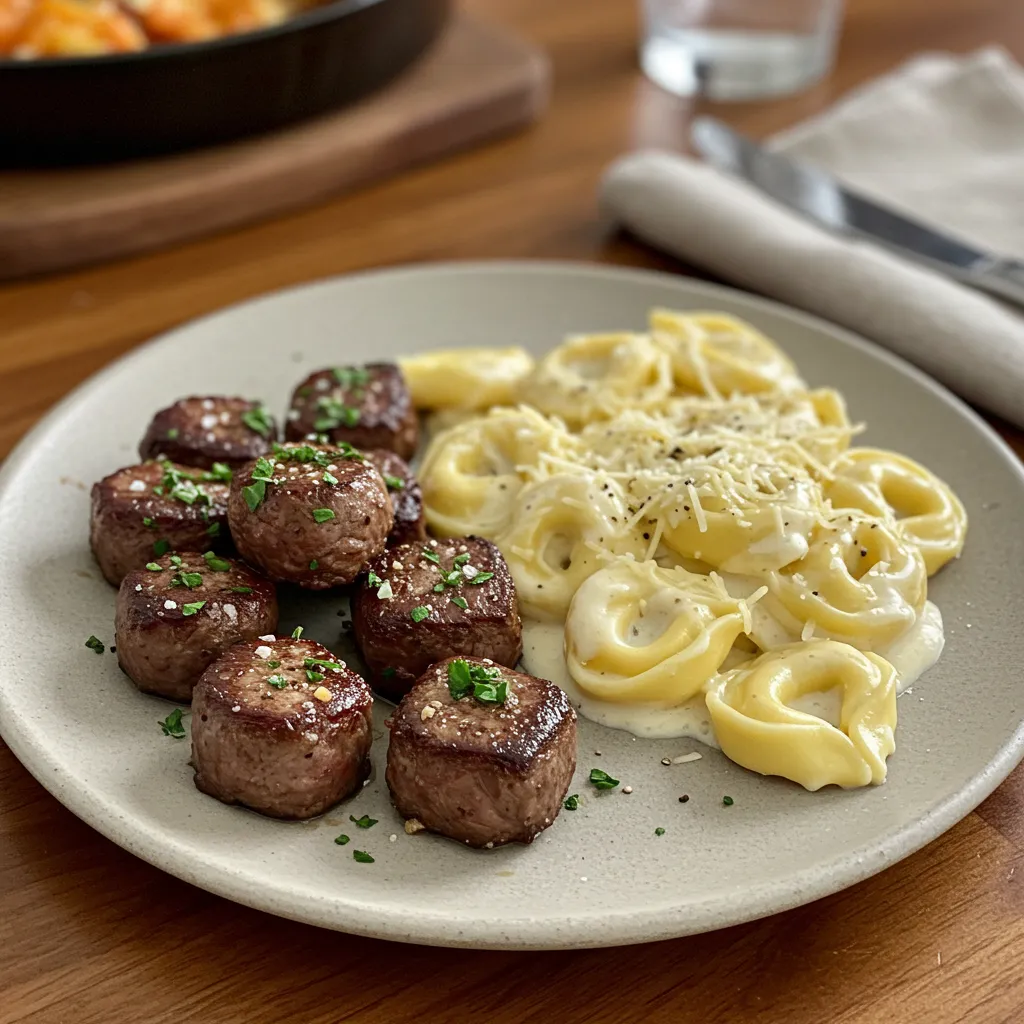 Garlic Butter Steak Bites & Creamy Alfredo Tortellini: Ultimate Steakhouse Dinner Perfection - tertiary view